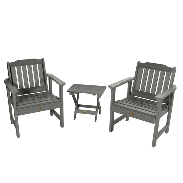 Highwood Lehigh Coastal Teak 2 Garden Chairs with Folding Adirondack Side Table 3-Piece Set