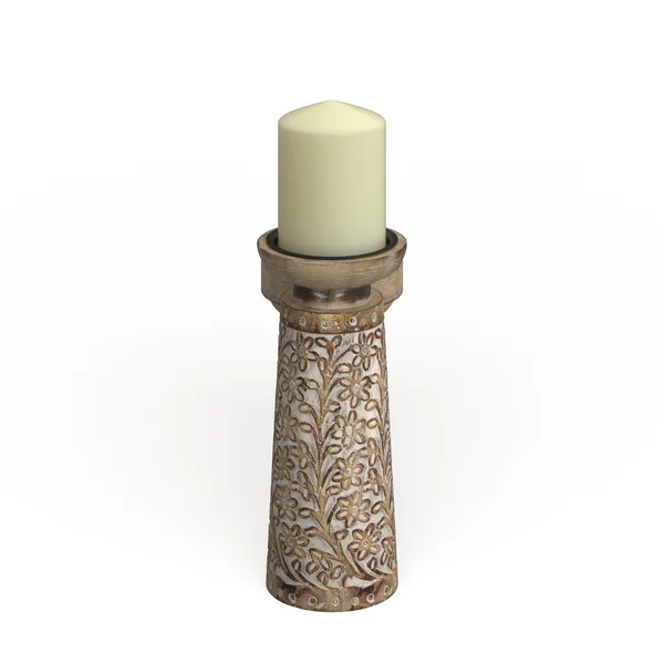 The Curated Nomad Buckroe 3-Piece Mango Wood and Iron Carved Floral Candle Holder Set - Brown
