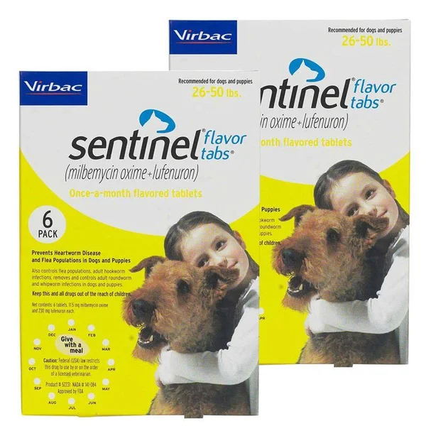 Sentinel for Dogs Yellow, 26-50lbs. 12 Month Supply
