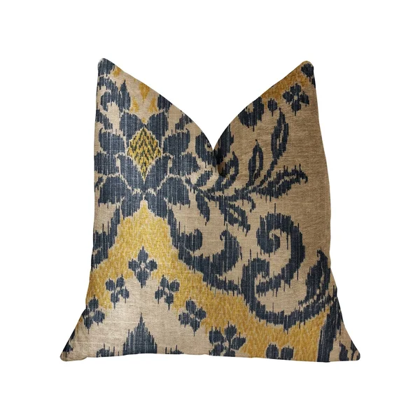 Plutus Lasso Blue, Beige and Yellow Luxury Throw Pillow