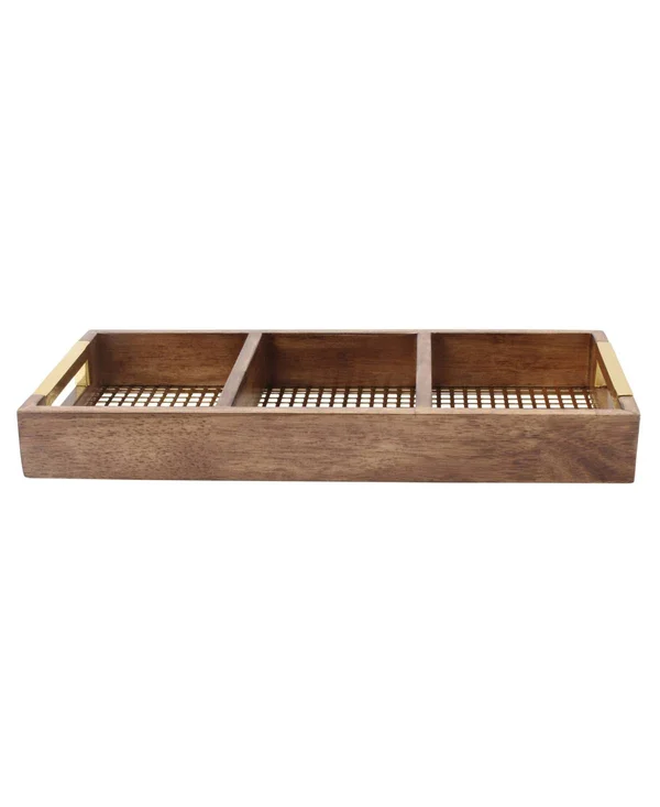 Kate and Laurel Hanneli Perforated Gold Metal and Walnut Wood Divided Tray