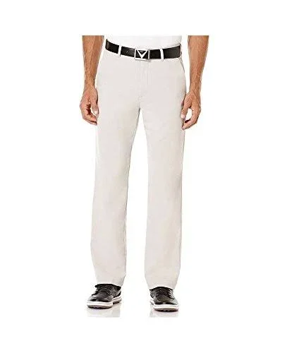 Callaway Men's Big & Tall Stretch Lightweight Classic Pants w/ Active Waistband, Size 42 x 38, Silver Lining Beige, Polyeste