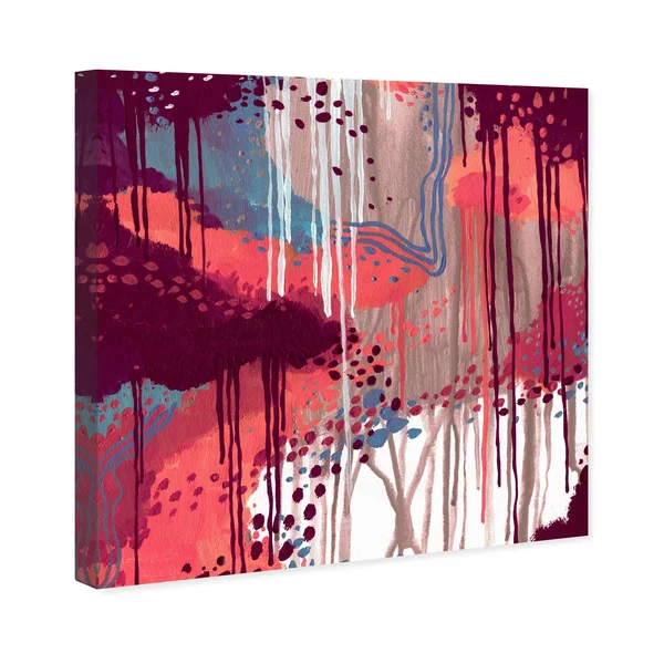 Oliver Gal 'Wine Wine Wine' Abstract Wall Art Canvas Print Paint - Pink, Blue - 12 x 12