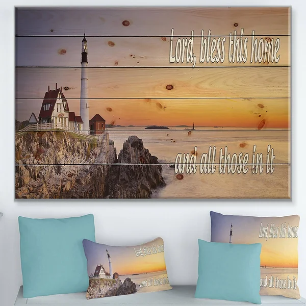 Designart 'Lord Bless This House and All Those in It. Sunset' Textual Entrance Art on Wood Wall Art - Multi-Color - 20 in. Wide