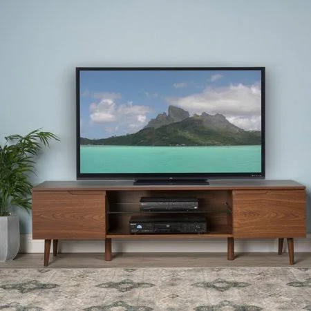 Noble House Cresent Wood Mid Century Modern TV Entertainment Stand - Walnut
