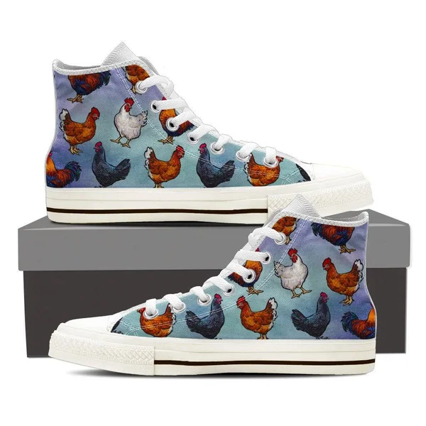 Farm Chicken Print Shoes Womens High Top White - US12 (EU43), White
