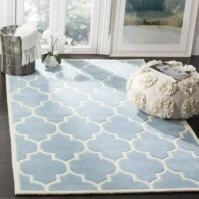 Ilion Geometric Handmade Tufted Wool Blue/Ivory Area Rug Winston Porter Rug Size: Rectangle 3' x 5'
