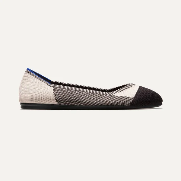 Rothy&s Black & White Rounded-Toe Flats - Captoe Black, Size 5
