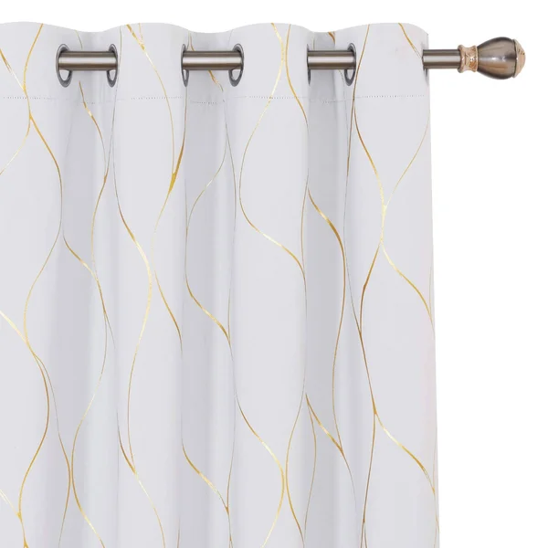 Deconovo Wave Printed Thermal Insulated Blackout Curtains - Room Darkening Energy Efficient PANEL, Grommet Drapes for Bedroom (52