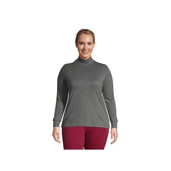 Lands& End Women's Relaxed Cotton Long Sleeve Mock Turtleneck