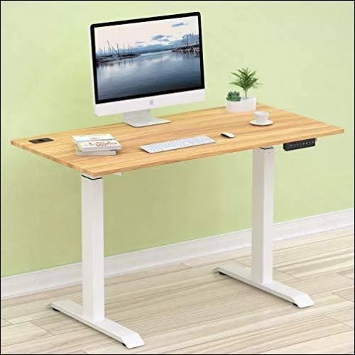 SHW Electric Height Adjustable Computer Desk - 48 x 24 Inches, Light Cherry