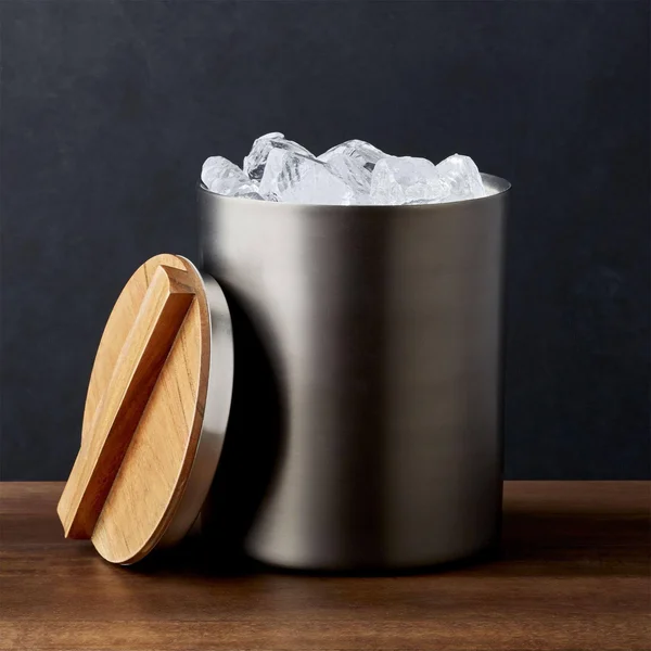 Crate and Barrel Fenton Graphite and Wood Ice Bucket