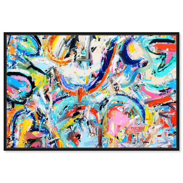 Oliver Gal Abstract Wall Art Framed Canvas Prints 'Vita Loqui by Tiago Magro' Paint - Blue, Pink - 54 x 36 - Gold