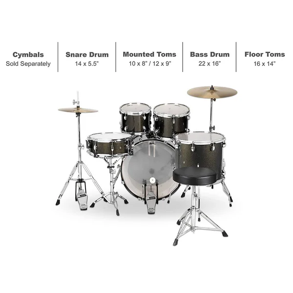 Sound Percussion Labs Unity II 5-Piece Complete Drum Set with Hardware - Cymbals and Throne Black Onyx Glitter