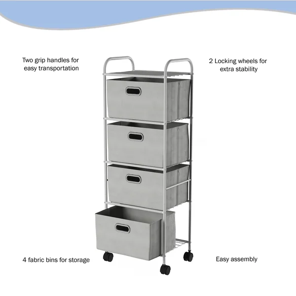 Lavish Home 4 Fabric Drawer Rolling Storage Cart - Grey