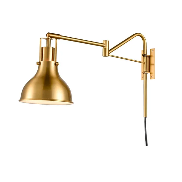 Swing Arm Bedside Reading Lamp Plug-In Wall Light Brass