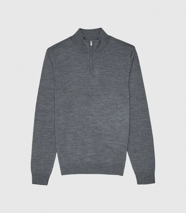 Men's Reiss Blackhall Wool Half Zip Pullover, Size Small - Grey