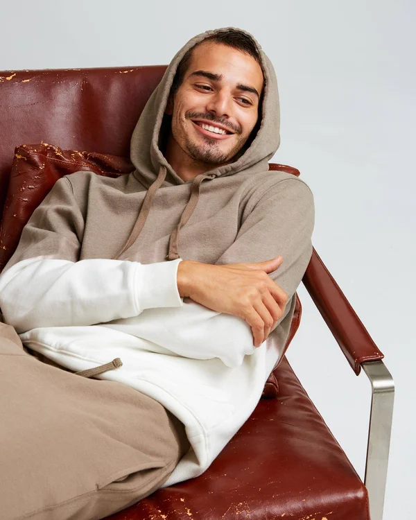 Richer Poorer Men's Recycled Fleece Hoodie, Size Medium, Warm Grey Dip Dye