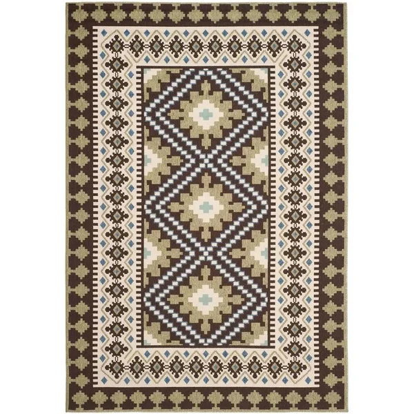 Safavieh Veranda Eyvor Indoor/ Outdoor Rug (5&3x22 x 5&3x22 Square - Black/Creme)