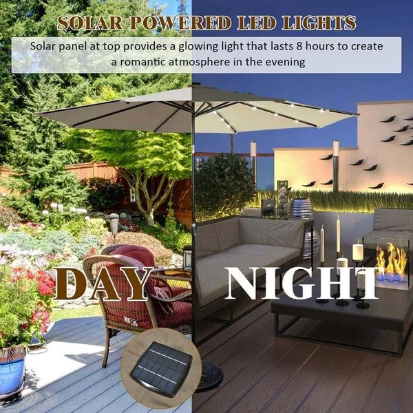 Costway 10& Solar LED Lighted Patio Market Umbrella Shade Tilt Adjustment Crank-Burgundy