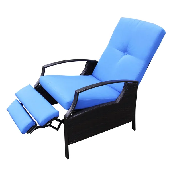 Outsunny Outdoor Rattan Recliner Chair with Cushion - Dark Brown, Blue