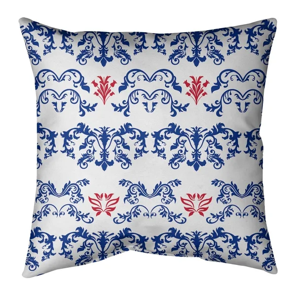 New England Throwback Football Baroque Pattern Accent Pillow-Faux Linen - 16 x 16 - Blue/White/Red