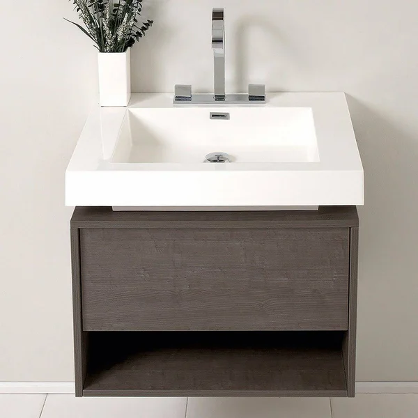 Fresca Potenza Gray Oak Modern Bathroom Cabinet with Vessel Sink