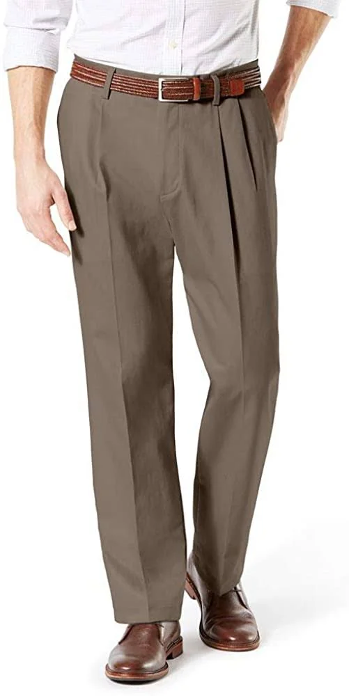 Dockers Big & Tall Classic Fit Signature Khaki Lux Cotton Stretch Pleated Pants - 48 32, Brown