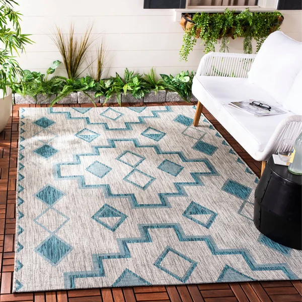 Safavieh 9& x 12& Courtyard CY8533-37212 Grey, Teal Rug