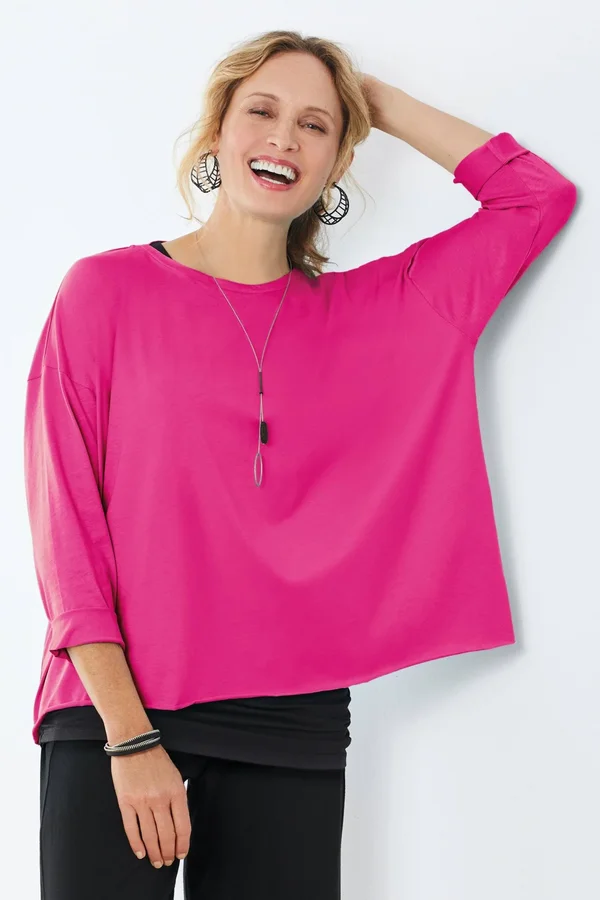 Boxy Tee by Planet - Salmon - One Size (4-14) (Knit Top)