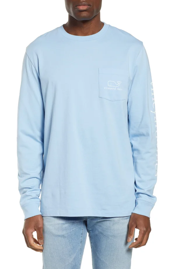 Vineyard Vines, Long Sleeve Vintage Whale Pocket Tee, S, Jake Blue