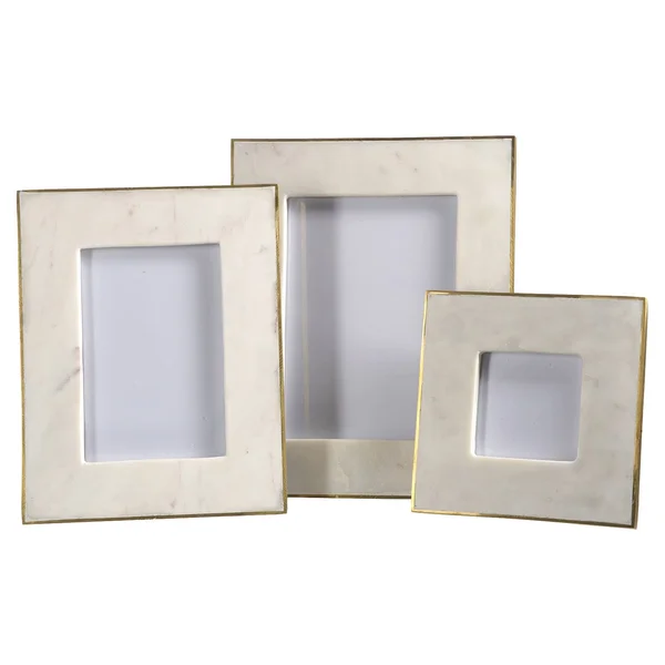 Estelle Modern Classic Gold Edge White Marble Picture Frame - 5x7, White/Ivory, Kathy Kuo Home