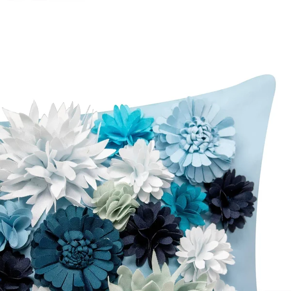 Edie@Home Floral Bouquet Dimensional Indoor & Outdoor Decorative Lumbar Pillow - Blue, 12x20