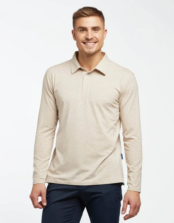 Sun Protective Long Sleeve Polo Shirt for Men UPF50+ - UV Protection Navy