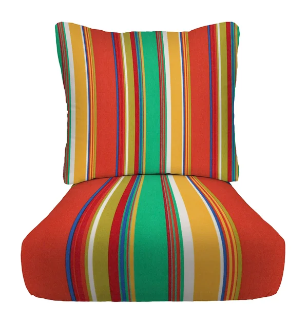 RSH dcor Indoor Outdoor Deep Seating Cushion Set - 24x 27 x 5 Seat and 25 x 21 BACK, Bright Colorful Stripe