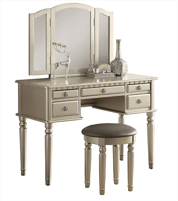 Bobkona F4079 St. Croix Collection Vanity Set with Stool, Silver