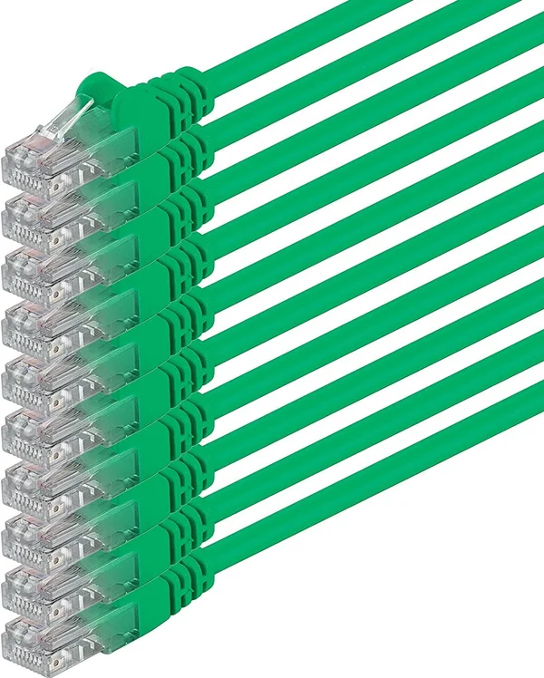 1aTTack - 0 - 25m - Green - 10 Pieces - Ethernet Gigabit LAN Network Cable (RJ45) 1000Mbit/s Patch Cable UTP Compatible with Cat.5