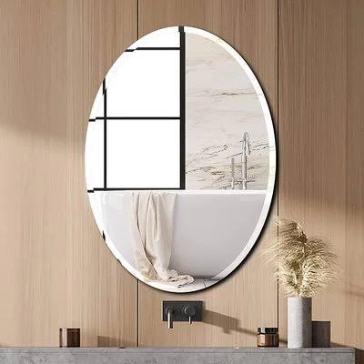 Oval Beveled Polished Frameless Wall Mirror for Bathroom - Vanity, Bedroom (24x22 W x 35x22 H Oval) Mercer41 Size: 27.6x22 x 20x2