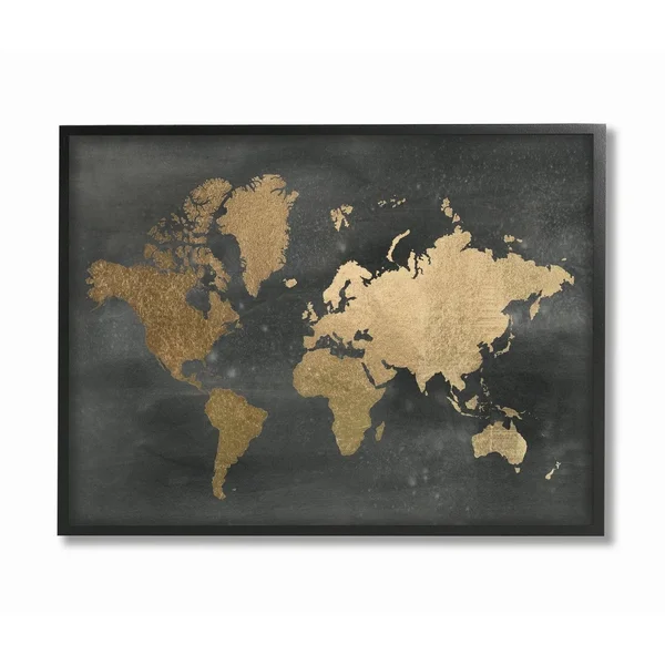 Stupell IndustriesBlack and Gold World MapFramed Wall Art by Jennifer Goldberger, Size: 24 x 30, 24 x 1.5 x 30 In