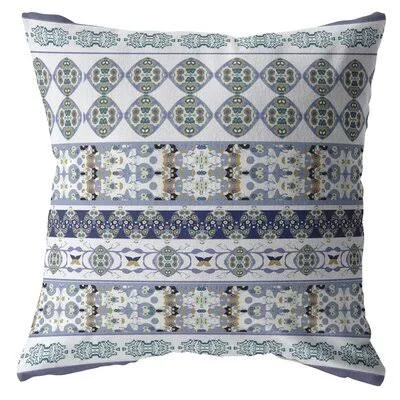 Flower Strips Suede Blown and Closed Pillow Navy and Teal on White Bungalow Rose Size: 18x22 x 18