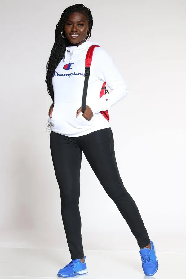 Champion Women's Powerblend Graphic Hoodie - Large, White
