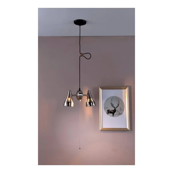 Ore International 7x22 Dual Brush Silver Adj Metal Cone Pull String Pendant Ceiling