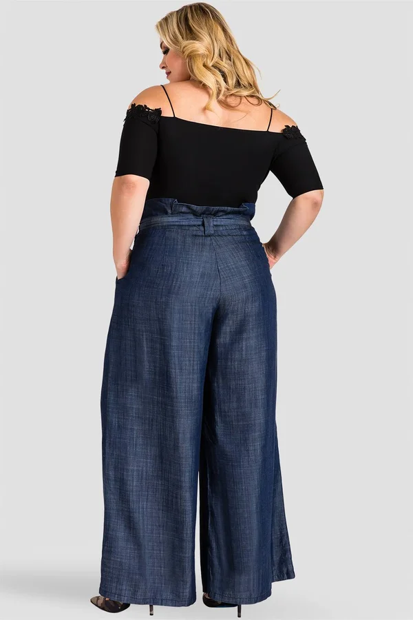 Standards and Practices Women's Plus Cleo Paperbag Palazzo Pants - Dark Blue - Size 2x
