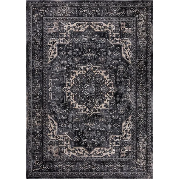 Home Decorators Collection Angora Anthracite 3 ft. x 5 ft. Medallion Area Rug, Grey