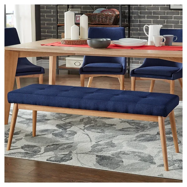 Sullivan Oak Mid Century Linen Bench - Twilight - Inspire Q