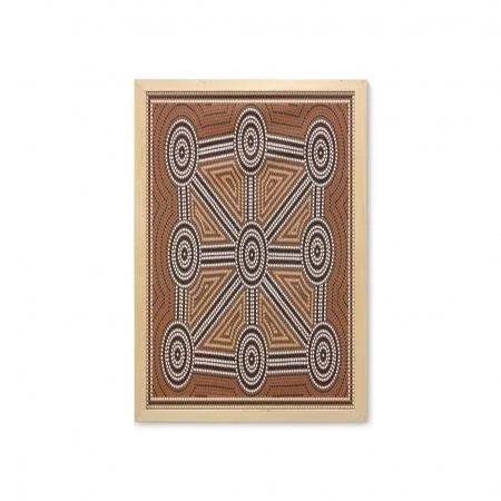 Tribal Wall Art with Frame, Australian Aboriginal Style Earth Tone Dot Painting Depicting Pattern with Borders, Printed Fabric P
