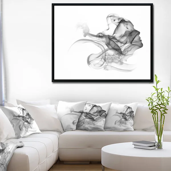 Designart & Woman and Smoke Double Exposure & Portrait Framed Canvas Art Print - Size: 46 inch x 36 inch