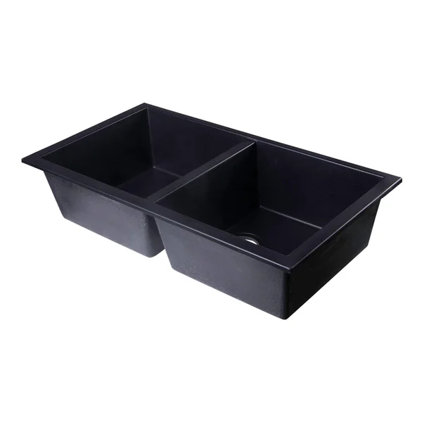 Alfi Brand AB3420UM-BLA Black 34x22 Undermount Double Bowl Granite Composite Kitchen Sink