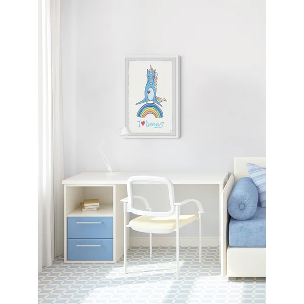 Marmont Hill Playful Rainbow Unicorn Framed Wall Art, Size: 12 inch x 8 inch