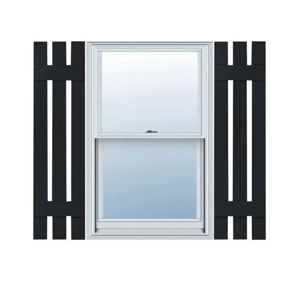 12 inchw x 45 inchh Lifetime Vinyl, Custom Three Board Spaced (2 Batten), Board-n-Batten Shutters, w/Shutter-Loks (Per Pair), Bl